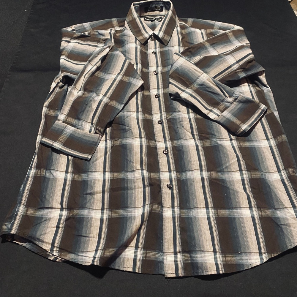 Beverly Hills Polo Club Mens XL Plaid Button Down Shirt Blue Brown L/S